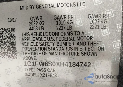 2017 Chevrolet Bolt Ev Lt из США, поврежденный, VIN 1G1FW6S0XH4184742